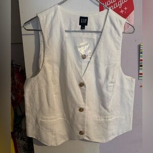 GAP Linen Blend White Button Front Vest Women’s Size Medium NWT